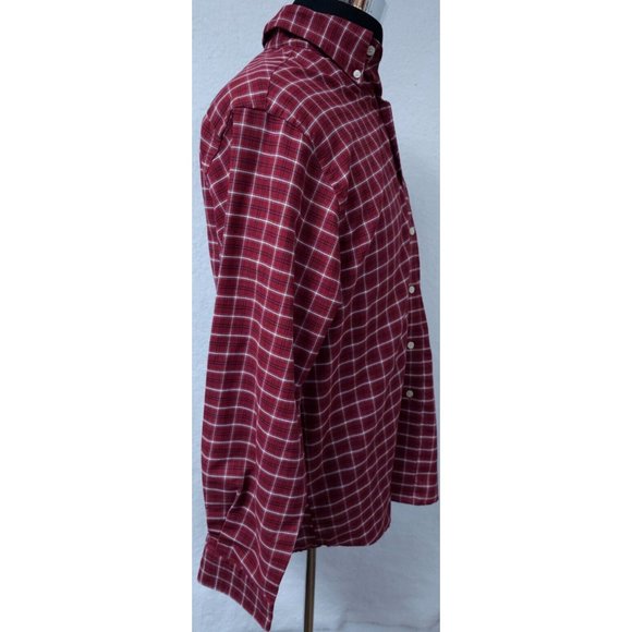 Towncraft Wrinkle Free Stain Release Medium Red Plaid Long Sleeve Button Shirt - Picture 6 of 10